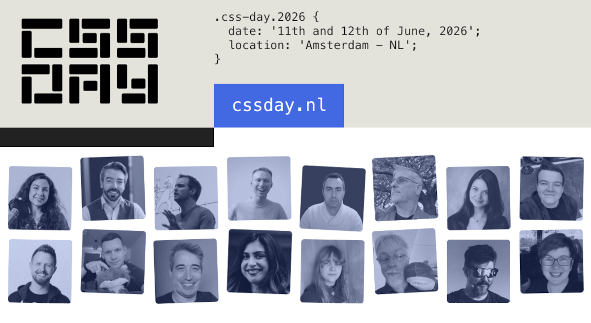 Portrait photos of the event speakers for CSS Day 2026.