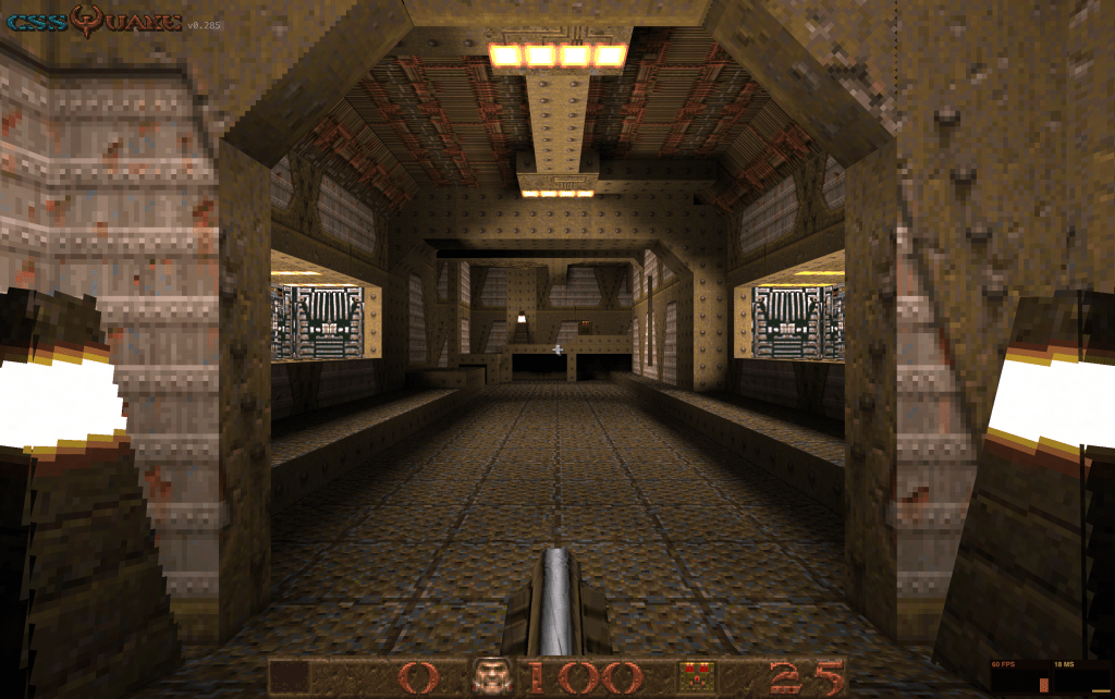 A screenshot of the first playable moment of Quake.