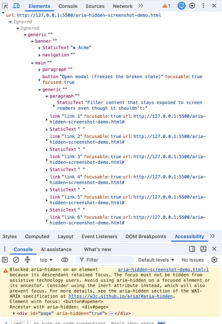 Blocked aria-hidden: The Warning is Right, and Every Fix You’ve Found is Wrong