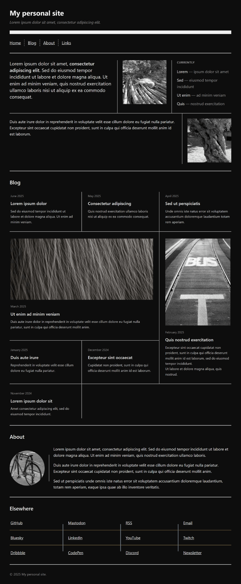 The full personal website layout.
