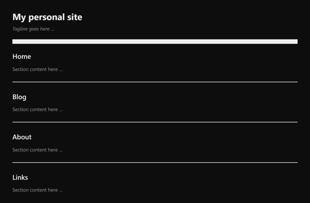 A simple layout of four sections that are full-width and stacked vertically.