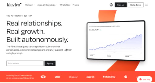 Home page of Klaviyo