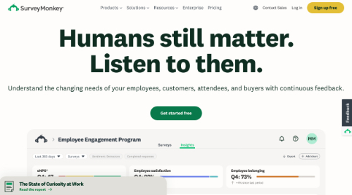 Home page of SurveyMonkey