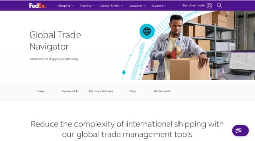 Web page of FedEx Global Trade Navigator