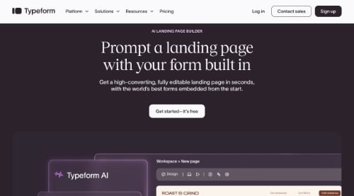 Web page for Typeform's AI Landing Pages